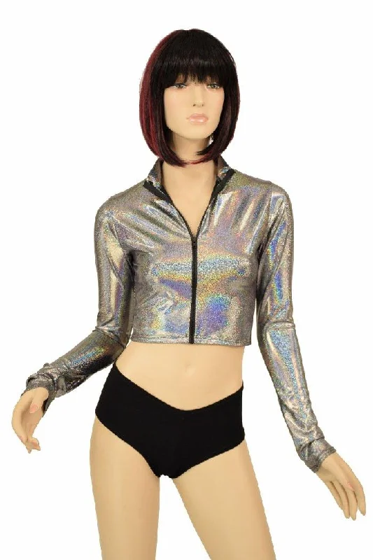 Great Deals Silver Zippered Crop Top