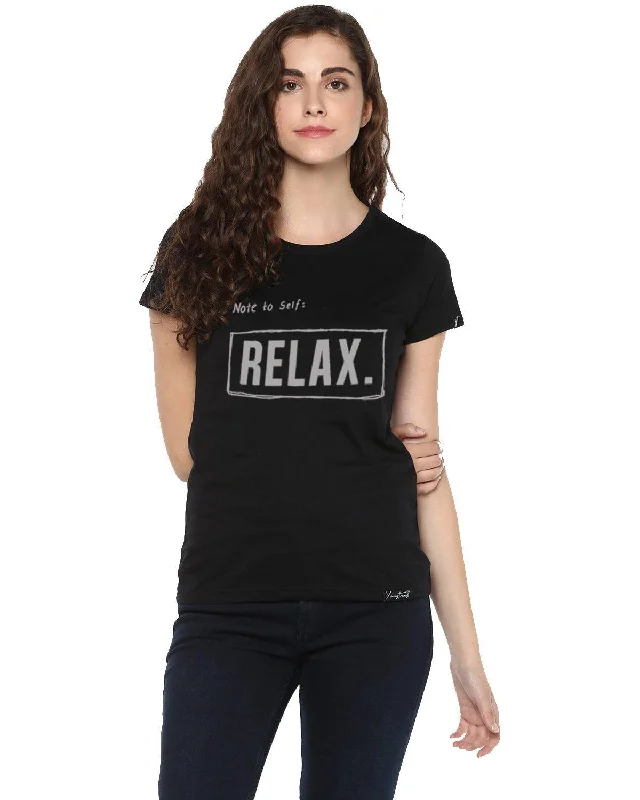 Weekend Specials to Enjoy Womens Half Sleeve Noterelax Printed Black Color Tshirts