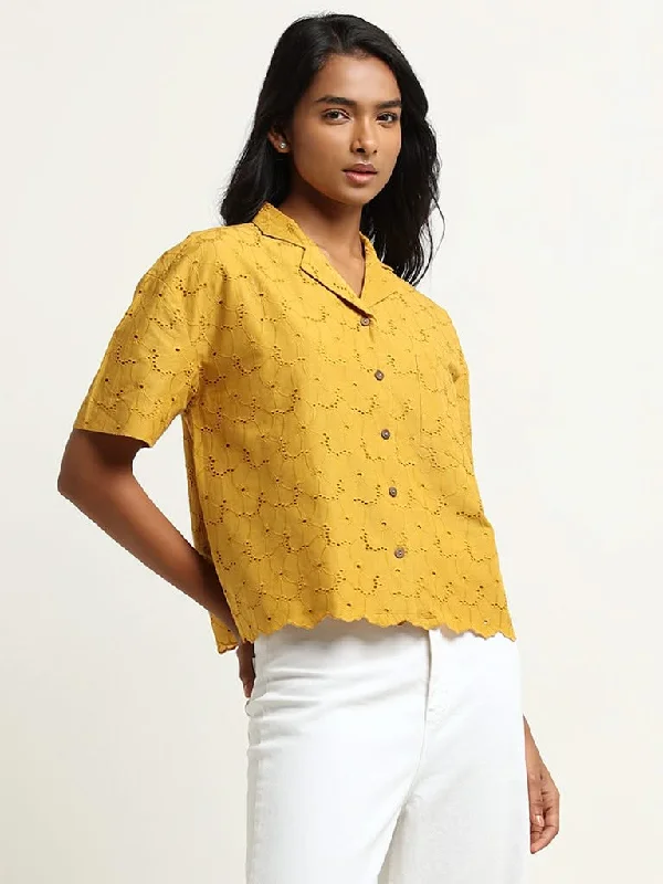 Weekend Discounts to Indulge In LOV Mustard Eyelet Embroidered Cotton Shirt