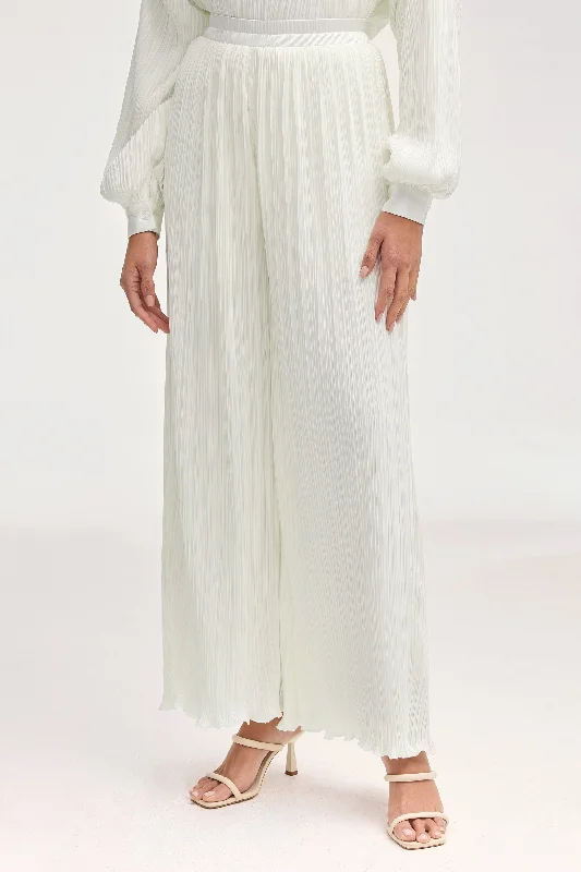 Super Bargain Ezra Satin Plisse Wide Leg Pants - White