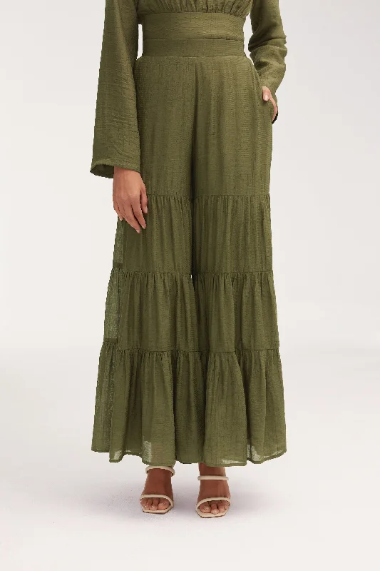 Loyalty Reward Bushra Palazzo Wide Leg Pants - Olive