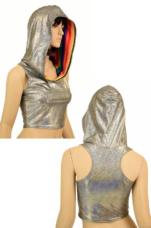Massive Savings Silver Racerback Crop Hoodie